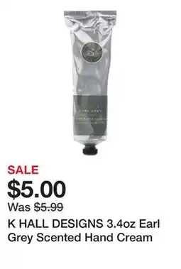 Marshalls K HALL DESIGNS 3.4oz Earl Grey Scented Hand Cream offer