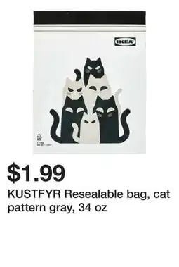 Ikea KUSTFYR Resealable bag, cat pattern gray, 34 oz offer