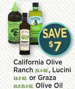 Heinen's California Olive Ranch 25.4 OZ, Lucini 16.9 OZ. or Graza 16.9-25.4 OZ. Olive Oil offer