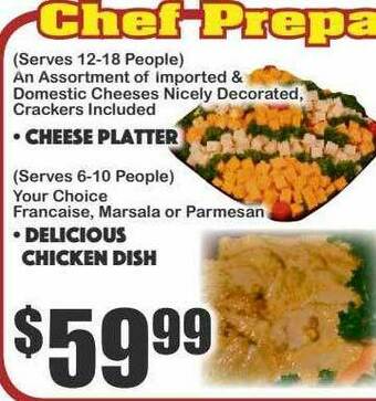 The Food Emporium Cheese Platter, Delicious Chicken Dish offer