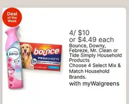Walgreens Bounce, Downy, Febreze, Mr. Clean or Tide Simply Household Products offer