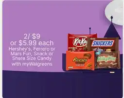 Walgreens Hershey's, Ferrero or Mars Fun, Snack or Share Size Candy offer