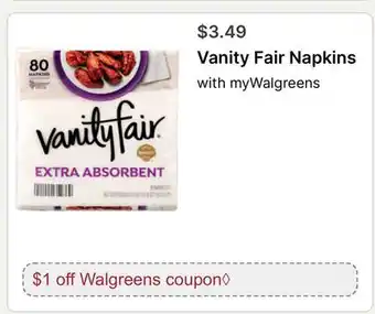 Walgreens Vanity Fair Napkins offer