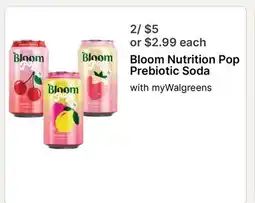 Walgreens Bloom Nutrition Pop Prebiotic Soda offer