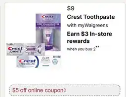 Walgreens Crest Toothpaste offer