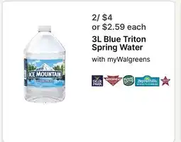 Walgreens 3L Blue Triton Spring Water offer