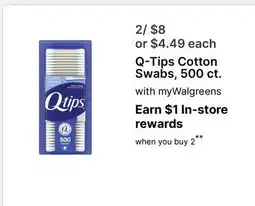 Walgreens Q-Tips Cotton Swabs, 500 ct offer