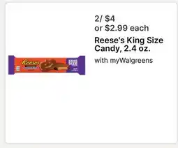 Walgreens Reese's King Size Candy 2.4 oz offer