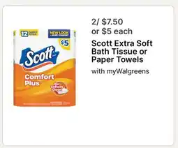 Walgreens Scott Extra Soft Bath Tissue or Paper Towels offer