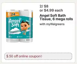 Walgreens Angel Soft Bath Tissue, 6 mega rolls offer