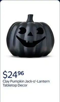 Walmart Clay Pumpkin Jack-o'-Lantern Tabletop Decor, Black, 9, Fall Indoor by Way To Celebrate offer