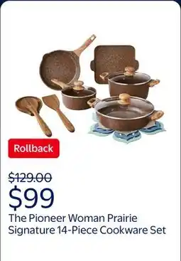 Walmart The Pioneer Woman Prairie Signature 14-Piece Cast Aluminum Cookware Set, Brown Speckle offer