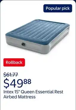 Walmart Intex 15 Queen Essential Rest Dura-Beam Airbed Mattress with Built in Pump offer