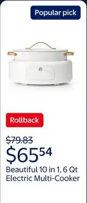 Walmart Beautiful 10 in 1, 6 Qt Electric Multi-Cooker, White Icing by Drew Barrymore offer