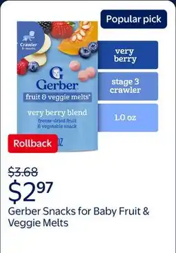 Walmart Gerber Snacks for Baby Fruit & Veggie Melts Baby Snack, Very Berry Blend offer
