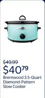 Walmart Brentwood 3.5-Quart Diamond-Pattern Slow Cooker (Blue) offer