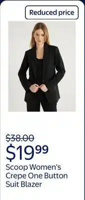 Walmart Scoop Women's & Women's Plus Crepe One Button Suit Blazer offer