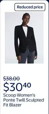 Walmart Scoop Women's Ponte Twill Sculpted Fit Blazer offer