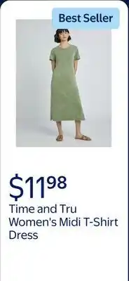 Walmart Time and Tru Women's Midi T-Shirt Dress with Short Sleeves offer