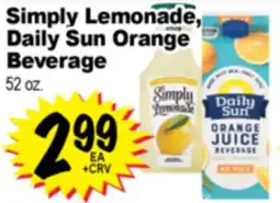 Superior Grocers Simply Lemonade, Daily Sun Orange Beverage offer