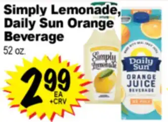 Superior Grocers Simply Lemonade, Daily Sun Orange Beverage offer