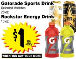 Superior Grocers Gatorade Sports Drink 28 oz., Rockstar Energy Drink 16 oz offer