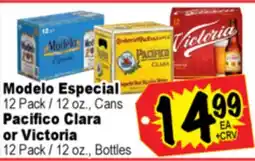 Superior Grocers Modelo Especial 12 Pack / 12 oz., Cans Pacifico Clara or Victoria 12 Pack / 12 oz., Bottles offer