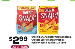 Grocery Outlet Cheez-It SNAP'd Cheesy Baked Snacks, Cheddar Sour Cream & Onion or Double Cheese, Family Size, 12 oz offer
