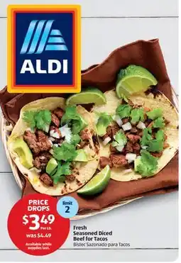 Aldi Seasoned Diced Beef for Tacos offer