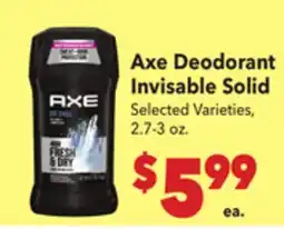 Vallarta Supermarkets Axe Deodorant Invisable Solid offer