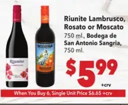 Vallarta Supermarkets Riunite Lambrusco, Rosato or Moscato offer