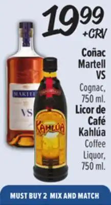 El Super Coñac Martell VS Cognac,750 ml. Licor deCafé Kahlúa Coffee Liquor, 750 ml offer