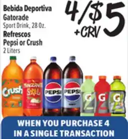 El Super Gatorade Sport Drink, 28Oz. or Pepsi or Crush 2 Liters offer
