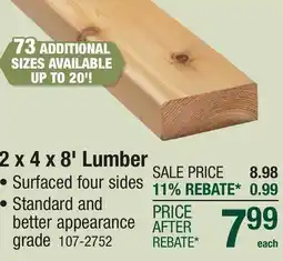 Menards 2 x 4 x 8' Lumber offer