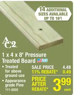 Menards 1 x 4 x 8' Pressure Treated Board offer