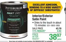 Menards Interior/Exterior Satin Paint offer