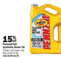 Meijer Pennzoil Full Synthetic Motor Oil offer