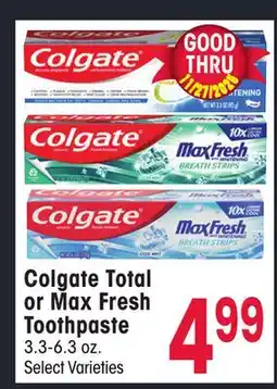 Jewel-Osco Colgate Total or Max Fresh Toothpaste offer