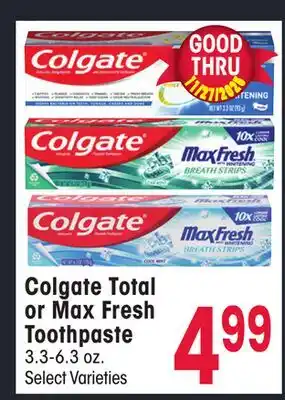 Jewel-Osco Colgate Total or Max Fresh Toothpaste offer