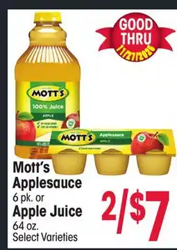 Jewel-Osco Mott's Applesauce 6 pk. or Apple Juice 64 oz offer