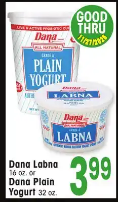 Jewel-Osco Dana Labna 16 oz. or Dana Plain Yogurt 32 oz offer