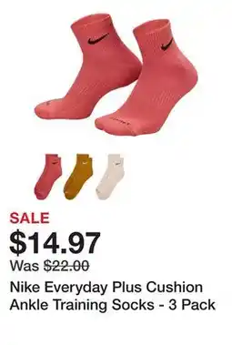 Dick's Sporting Goods Nike Everyday Plus Cushion Ankle Training Socks - 3 Pack offer