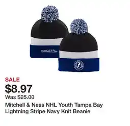 Dick's Sporting Goods Mitchell & Ness NHL Youth Tampa Bay Lightning Stripe Navy Knit Beanie offer