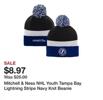 Dick's Sporting Goods Mitchell & Ness NHL Youth Tampa Bay Lightning Stripe Navy Knit Beanie offer