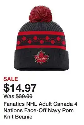 Dick's Sporting Goods Fanatics NHL Adult Canada 4 Nations Face-Off Navy Pom Knit Beanie offer
