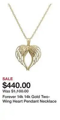 Kohl's Forever 14k 14k Gold Two-Wing Heart Pendant Necklace offer