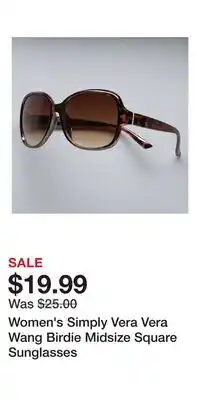 Kohl's Women's Simply Vera Vera Wang Birdie Midsize Square Sunglasses offer