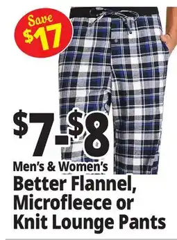 Ocean State Job Lot Better Flannel, Microfleece or Knit Lounge Pants offer