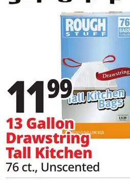 Ocean State Job Lot Rough Stuff 13 Gal Tall Kitchen Trash Bags with Drawstring 76 Count offer