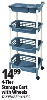 Ocean State Job Lot HomeLiving 4-Tier Multipurpose Storage Cart with Wheels offer